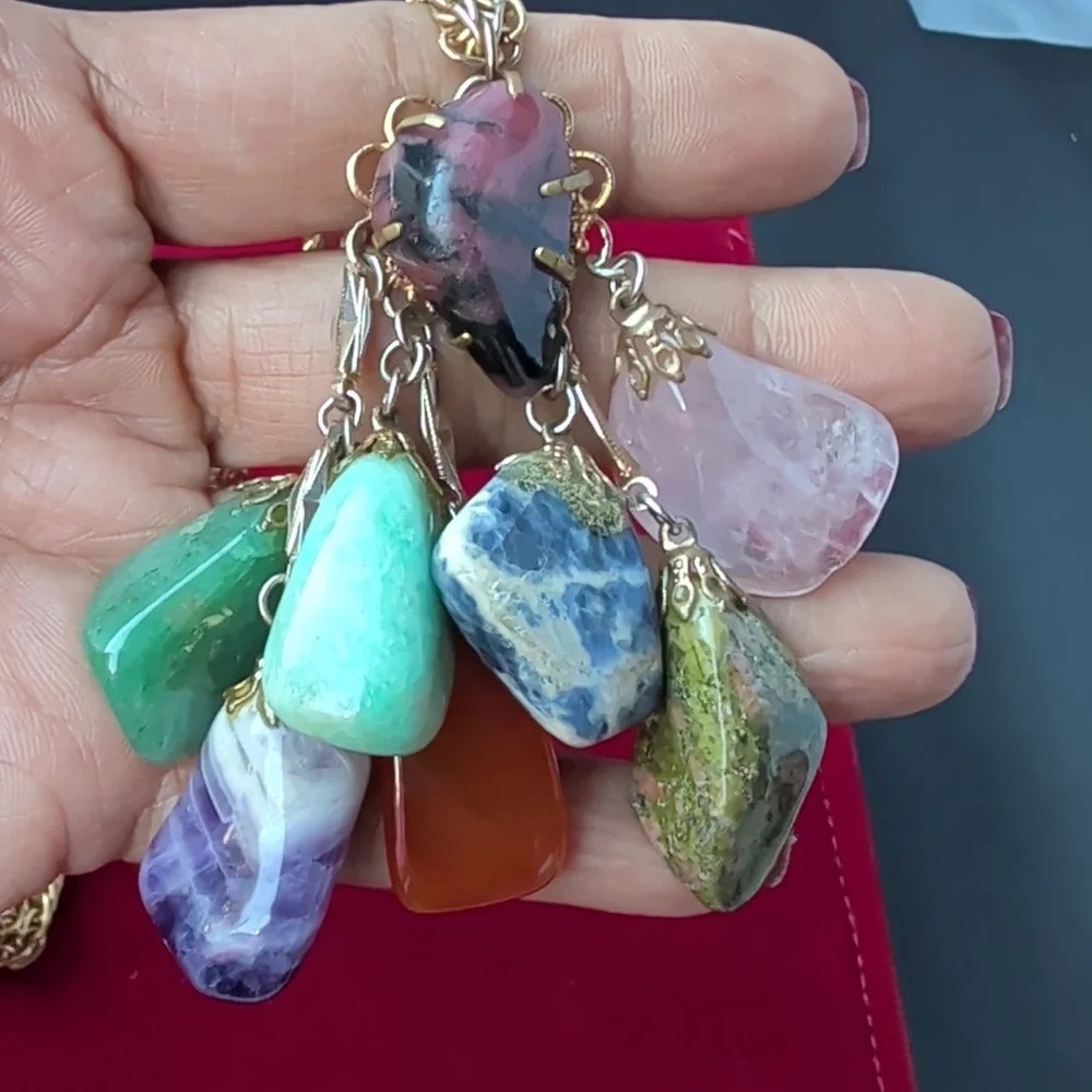 Vintage 7 Stone Chakra Gemstone Pendant Necklace